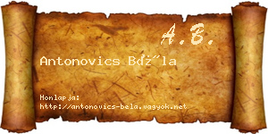 Antonovics Béla névjegykártya